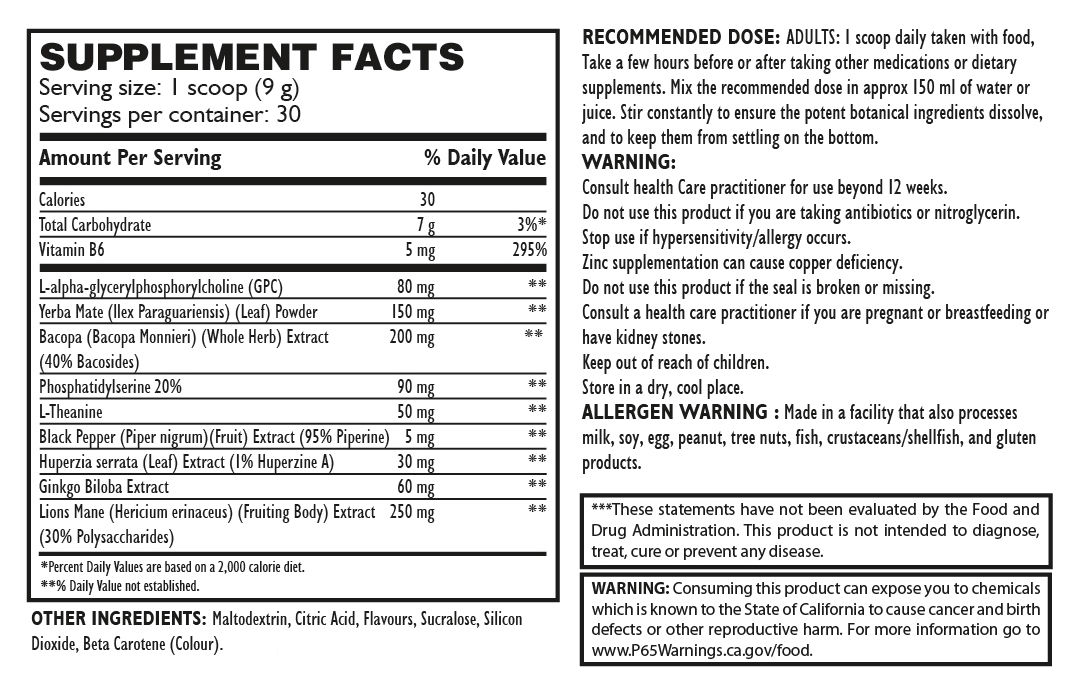 Supplement information and nutritional facts